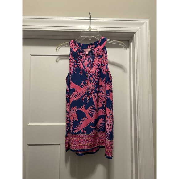 LILLY PULITZER indigo Night Caw Engineered silk Bailey sleeveless top Size Small - Picture 1 of 4